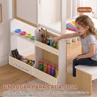 AIYAPLAY Mesa Infantil con Silla 5 en 1 con Pizarra Negra/Blanca y Rollo de Papel Almacenaje 4 Vasos de Pintura 3-8 Años Blanco(m-6)