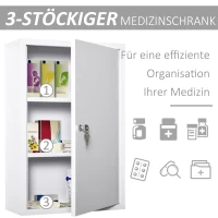 kleankin Medicijnkastje met Slot 3 Schappen Staal Wit 40 x 18 x 60 cm(m-5)
