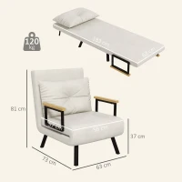 HOMCOM Relaxfauteuil in Scandinavisch design, ligfauteuil, leesfauteuil. incl. kussen met knoopafwerking, Crèmewit(m-3)