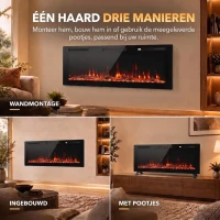 HOMCOM Ultradunne elektrische haard 127 cm voor inbouw en wandmontage, met afstandsbediening(m-4)