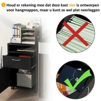 HOMCOM Rolcontainer met lade, 1 vak, 1 plank, 1 lade, 40 cm x 3 cm x 60 cm, Zwart(m-7)