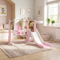 AIYAPLAY Toboggan et balançoire pour enfants 4 en 1 avec panier de basket et échelle, 147,5 x 160 x 107 cm, rose(m-2)
