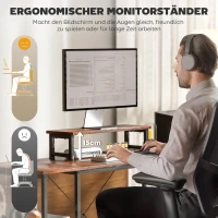 HOMCOM L-vormig bureau, veelzijdige kantoortafel met verstelbare planken en opbergtas, monitorstandaard, Bruin(m-6)