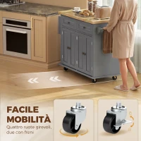 HOMCOM Isola da Cucina con Ruote, Carrello Salvaspazio con Piano in Legno di Caucciù, 111 x 44,5 x 82,5 cm, Grigio(m-7)