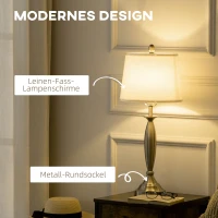 HOMCOM 2-delige lichtset. 1 vloerlamp, 1 tafellamp, linnenlook; 38 cm x 38 cm x 158 cm, zilver+wit(m-5)