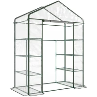 Outsunny Invernadero de Exterior Invernadero de Jardín de 4 Niveles con Estantes Marco de Acero Invernadero para Cultivo de Plantas Flores Tomates 143x73x195 cm Transparente(m-11)