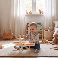 AIYAPLAY Kids Drum Kit, Wooden Musical Instruments with 2 Drums, Cymbal, Scraper, 2 Mallets for Toddlers, Music Learning, Natural(m-8)