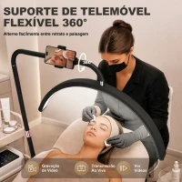 HOMCOM Candeeiro de Pé Meia Lua  com Cabeça Giratória 350° 7 Temperaturas de Cor Brilho Ajustável Suporte para Telemóvel Preto(m-6)