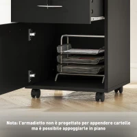 HOMCOM Mobiletto da Ufficio in Legno con Ripiano Aperto, Cassetto con Serratura e Armadietto, 40x35x60 cm, Nero(m-8)