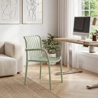 HOMCOM Lot de 4 Chaises Salle à Manger, Chaises de Cuisine Empilables en PP avec Dossier Incurvé à Lattes et Accoudoirs, Vert(m-11)