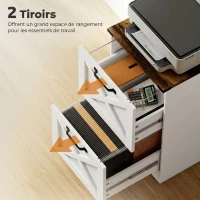 HOMCOM Caisson de Bureau avec 2 Tiroirs, Dossiers Suspendus pour Formats Lettre/A4, Style Rustique, 40x40x71cm, Blanc(m-5)