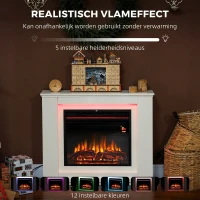 HOMCOM Elektrische haard, realistische vlammen met 12 kleuren, 5 helderheidsniveaus, afstandsbediening, timer, zwart(m-4)