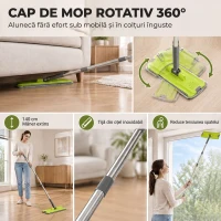 HOMCOM Set Mop și Găleată cu 2 Compartimente și Storcător, 5 Lavete de Rezervă din Microfibră, Gri Închis(m-7)
