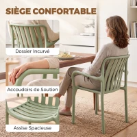 HOMCOM Lot de 4 Chaises Salle à Manger, Chaises de Cuisine Empilables en PP avec Dossier Incurvé à Lattes et Accoudoirs, Vert(m-6)