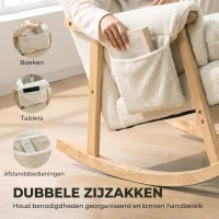 HOMCOM Schommelstoel met zijvakken, snow-flanel bekleding en rubberhouten poten, crèmewit(m-7)