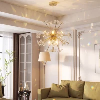 HOMCOM Crystal Chandeliers Ceiling Light with Flower, Modern Pendant Light with Adjustable Height, Ceiling Plate, Clear(m-7)