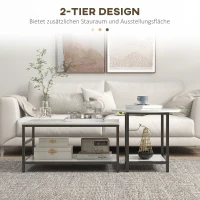 HOMCOM Salontafel Set, 2 Bijzettafels, Marmerlook, Verstelbare Voeten, Staal, Zwart/Wit(m-5)
