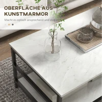 HOMCOM Salontafel Set, 2 Bijzettafels, Marmerlook, Verstelbare Voeten, Staal, Zwart/Wit(m-6)