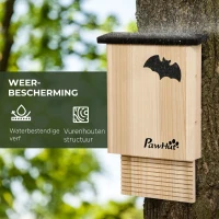 PawHut Set van 3 weerbestendige vleermuishokken, tot 3 vleermuizen per huis, behandeld dennenhout, natuurlijk+ zwart(m-5)