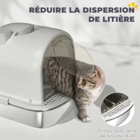 PawHut Maison de toilette pour chat bac à litière fermé bac acier inoxydable, nettoyage facile, 52,4 x 41,3 x 39,9 cm, blanc(m-5)
