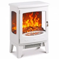 HOMCOM 900W/1800W Freestanding Electric Fireplace, Room Heater with Adjustable Artificial Flame, 3-Sided Tempered Glass, White(m-1)