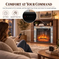HOMCOM Freestanding Electric Fireplace Suite, 1800W, Open Shelf, Electric Fire and Surround with LED Flame, Remote, Grey(m-6)