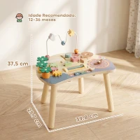 AIYAPLAY Mesa de Atividades em Madeira para Bebé 1-3 Anos, Montessori 6 em 1 com Engrenagens, Labirinto de Contas e Relógio(m-4)