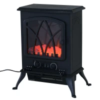 HOMCOM Elektrokamin mit Heizung, elektrischer Kamin mit LED Flammeneffekt, 1000/2000W Dekokamin, elektrisch Kaminfeuer Kaminofen, Schwarz(m-12)