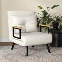 HOMCOM Relaxfauteuil in Scandinavisch design, ligfauteuil, leesfauteuil. incl. kussen met knoopafwerking, Crèmewit(m-7)