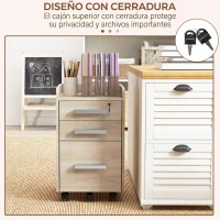 HOMCOM Cajonera Escritorio con Ruedas y 3 Cajones Cerradura y 2 Llaves Barras Ajustables para Archivos 39,2x40x65,4 cm Roble(m-6)