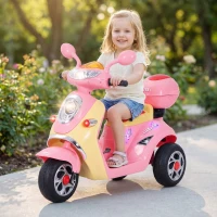 HOMCOM® Scooter électrique pour Enfant 3 Ans 6 V Métal + polypropylène 108 x 51 x 75 cm Rose/Blanc(m-10)