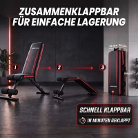 SPORTNOW Hantelbank verstellbar Klappbar Trainingsbank mit Beinstrecker 7-Fach verstellbarer Rückenlehne, Widerstandsbändern(m-6)