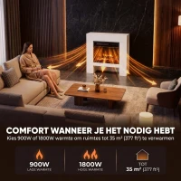 HOMCOM Elektrische haard met schouw en TV-meubel, inclusief afstandsbediening, voor 50 inch, 75 cm, wit(m-6)