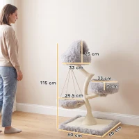 PawHut 115 cm Modern Cat Tree Tower for Large Cats with Sisal Scratching Post, Holds 1 Cat up to 6kg, Machine-Washable Beds(m-3)