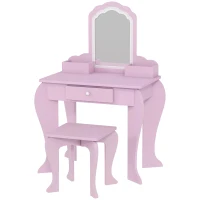 ZONEKIZ Toucador Infantil para Meninas e Meninos Toucador de Maquilhagem com Banco Espelho Gaveta e Caixas de Arrumação Rosa(m-11)