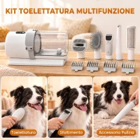 PawHut Kit Toelettatura Cani Gatti 5 in 1 con Aspirapolvere 10 kPa, Tosatrice, Spazzola, 2.5L, 3 Velocità, Silenzioso(m-7)