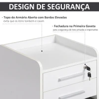 HOMCOM Gaveteiro de Secretária com Rodas e 3 Gavetas, Fechadura e 2 Chaves, Barras Ajustáveis para Arquivos, 39,2x40x65,4 cm, Branco(m-5)