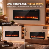 HOMCOM Ultra-Thin Electric Fire Wall Mounted/Recessed/Freestanding 127cm/50" Electric Fireplace with 12 Colours, 5 Brightness(m-4)
