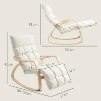 HOMCOM Gestoffeerde Schommelstoel, Ontspanningsfauteuil met Armleuningen en Stalen Frame, voor Woonkamer, Slaapkamer, Cremewit(m-3)