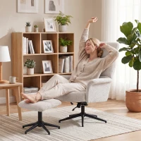 HOMCOM Fotel lounge obracany o 360° z podnóżkiem, beżowy(m-9)