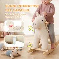 AIYAPLAY Cavallo a Dondolo per Bambini 18-36 Mesi in Velluto a Coste con Suoni e Base in Legno di Pioppo, Bianco(m-5)