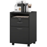 HOMCOM Mobiletto da Ufficio in Legno con Ripiano Aperto, Cassetto con Serratura e Armadietto, 40x35x60 cm, Nero(m-11)