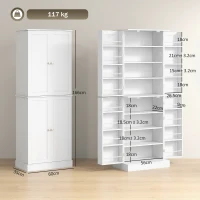 HOMCOM 8-Tier Kitchen Cupboard with 16 Door Racks, Freestanding Pantry Cupboard with Adjustable Shelves, 60 x 35 x 166cm, White(m-3)