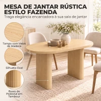 HOMCOM Mesa de Jantar Oval Rústica para 4 Pessoas com Tampo Grosso e Pés Tipo Tambor, 120x60x76 cm, Carvalho(m-5)