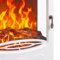 HOMCOM 900W/1800W Freestanding Electric Fireplace, Room Heater with Adjustable Artificial Flame, 3-Sided Tempered Glass, White(m-10)