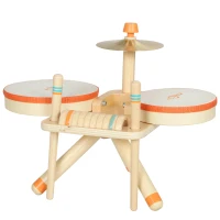 AIYAPLAY Kids Drum Kit, Wooden Musical Instruments with 2 Drums, Cymbal, Scraper, 2 Mallets for Toddlers, Music Learning, Natural(m-15)