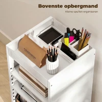 HOMCOM Boekenrek mobiel met verstelbare planken, 3-lagen rolwagen met bovenste mand, wit(m-6)