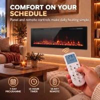 HOMCOM 3 IN 1 Slim Electric Fire, Wall Mounted/Recessed/Freestanding, Electric Fireplace with 12 Flame Colours, 5 Brightness(m-7)