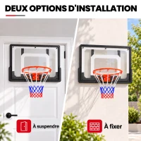 SPORTNOW Panier de Basket Mural ou sur Porte Arceau en Acier Ø40 cm Filet en Nylon Panneau en PE pour Intérieur Noir(m-4)