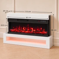 HOMCOM Chimenea Eléctrica de Pie/Pared 900/1800W con Tira LED 3 Caras Mueble TV 55" 12 Colores de Llama Control Remoto Blanco(m-3)